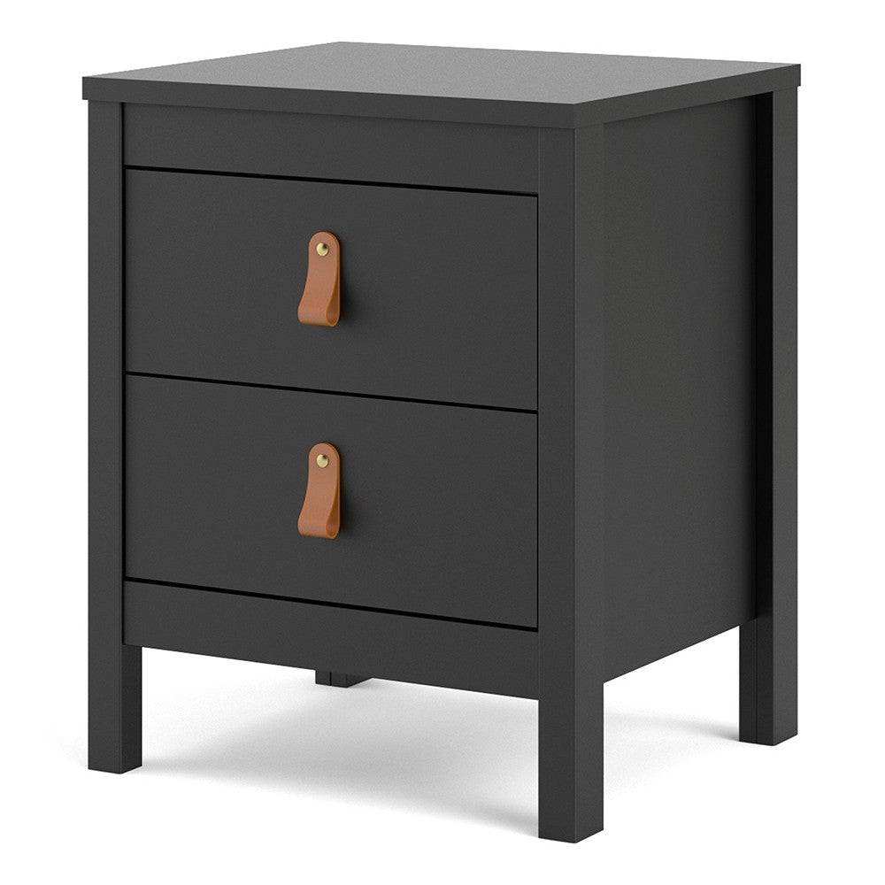 Barcelona Shaker Style Bedside Table Cabinet with 2 Drawers in Matt Black - Price Crash Furniture