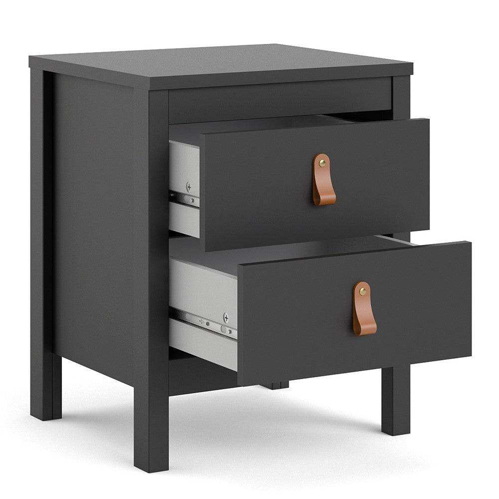 Barcelona Shaker Style Bedside Table Cabinet with 2 Drawers in Matt Black - Price Crash Furniture