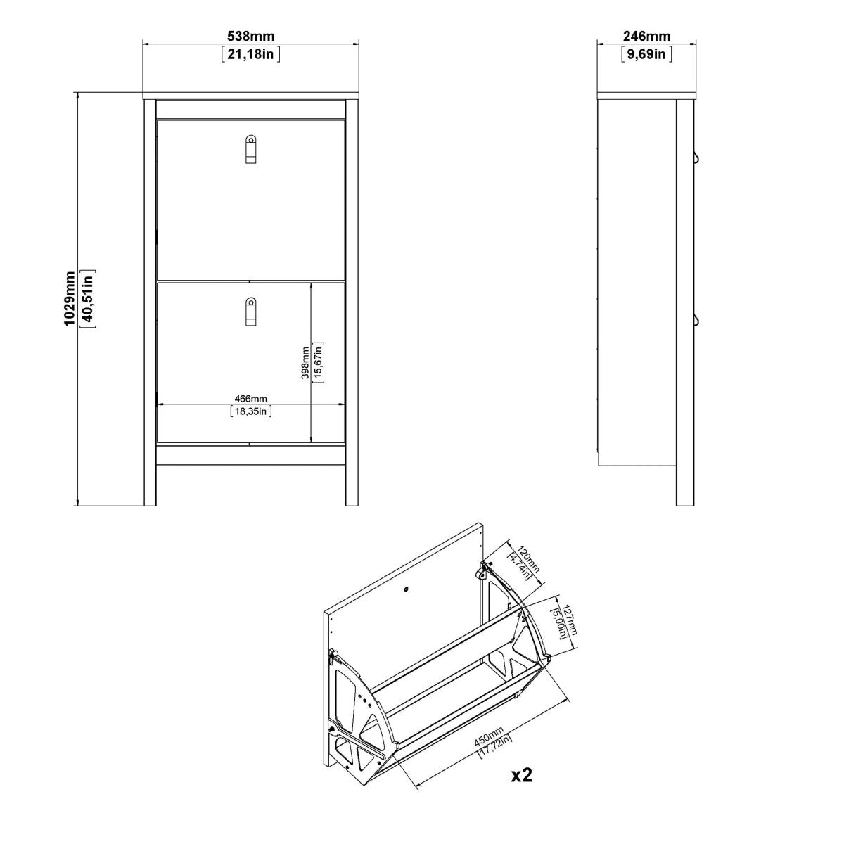 Barcelona Shoe Cabinet 2 Flip Down Doors In White - Price Crash Furniture
