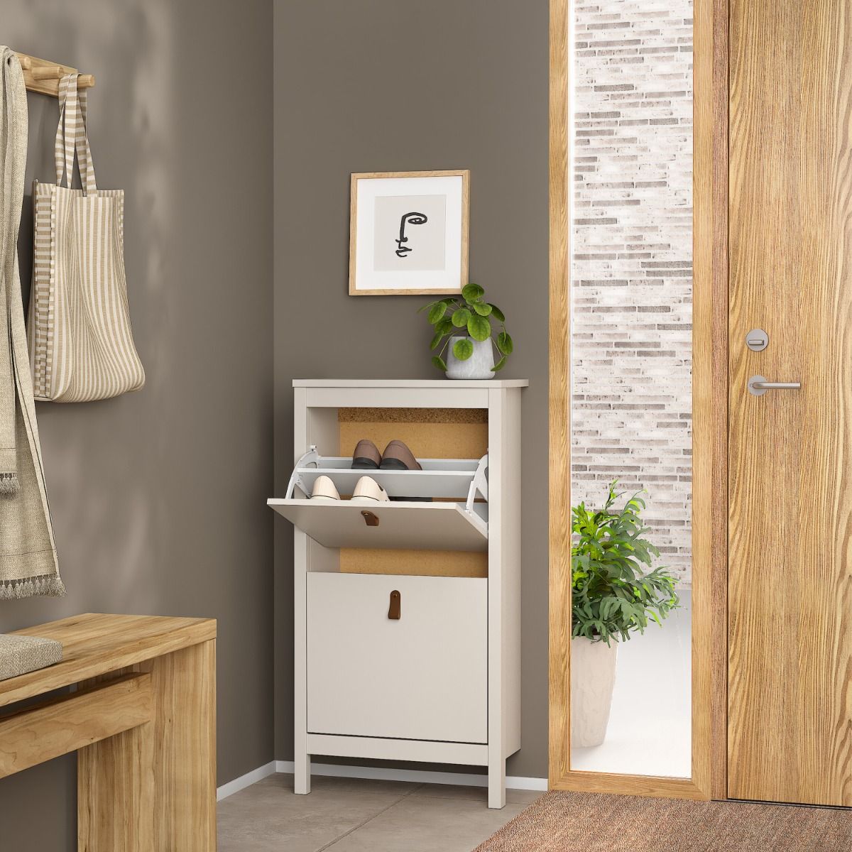 Barcelona Shoe Cupboard 2 Flip Down Doors In Cashmere - Price Crash Furniture