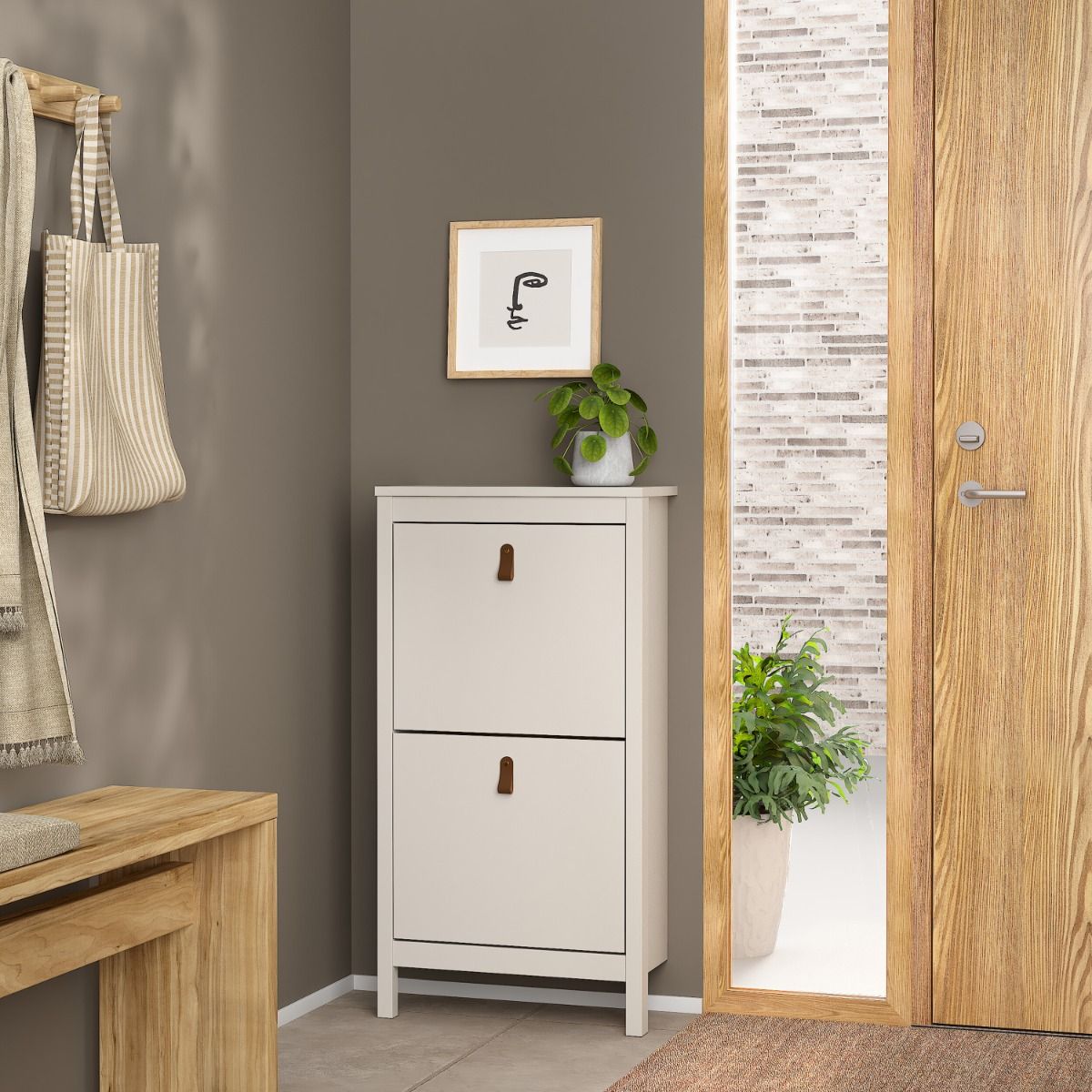 Barcelona Shoe Cupboard 2 Flip Down Doors In Cashmere - Price Crash Furniture