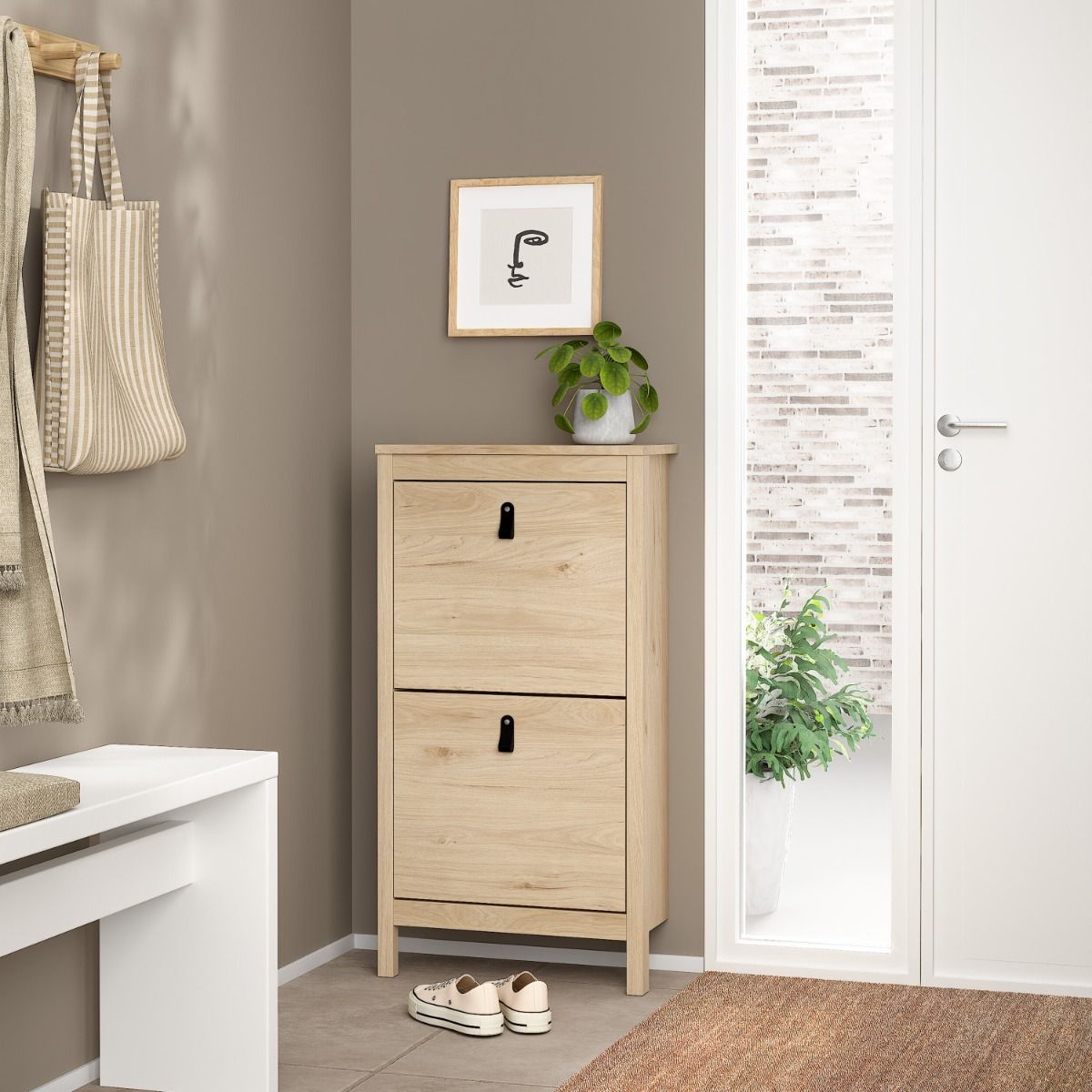Barcelona Shoe Cupboard 2 Flip Down Doors In Jackson Hickory Oak - Price Crash Furniture