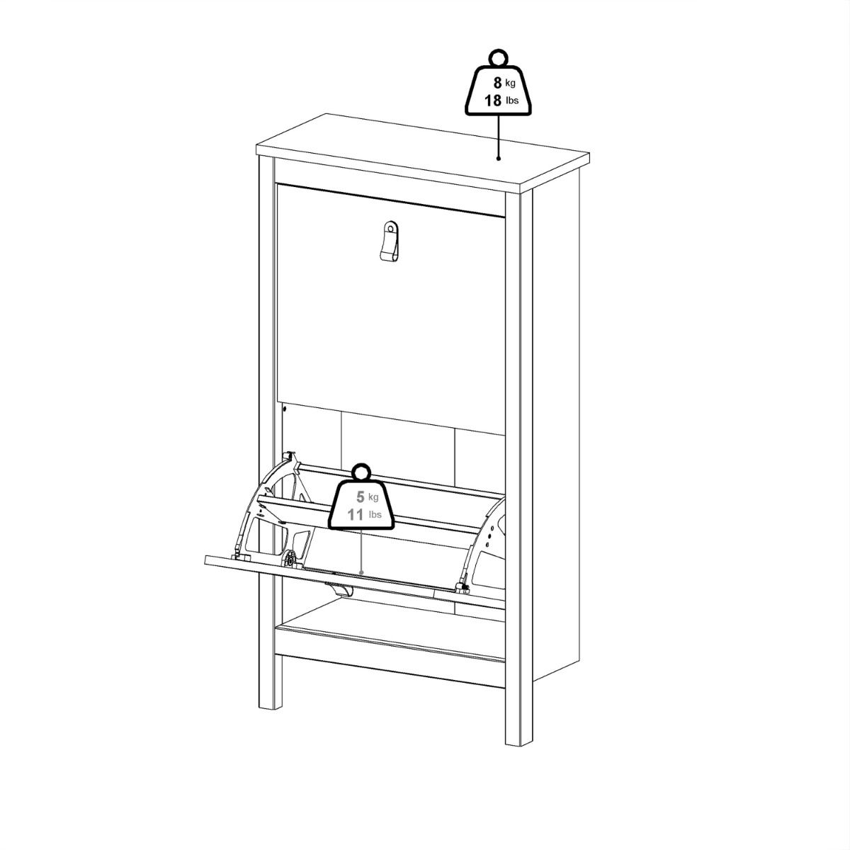 Barcelona Shoe Cupboard 2 Flip Down Doors In Jackson Hickory Oak - Price Crash Furniture