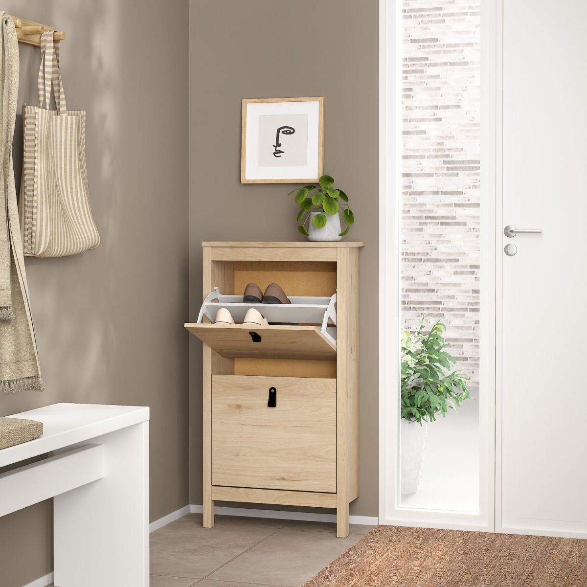 Barcelona Shoe Cupboard 2 Flip Down Doors In Jackson Hickory Oak - Price Crash Furniture