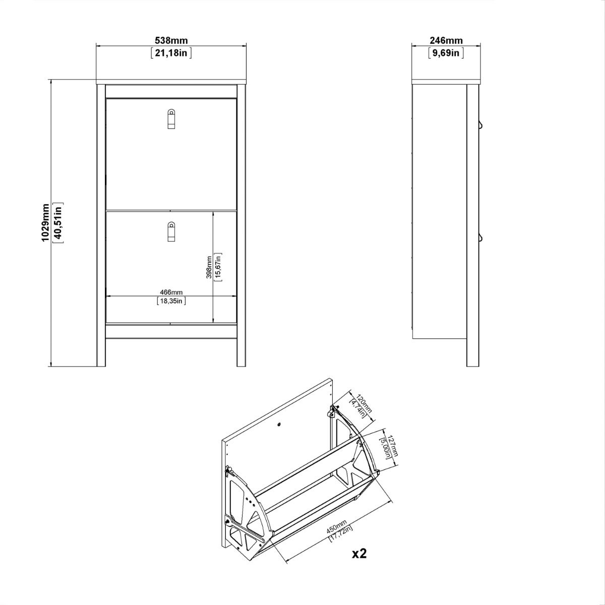Barcelona Shoe Cupboard 2 Flip Down Doors In Jackson Hickory Oak - Price Crash Furniture
