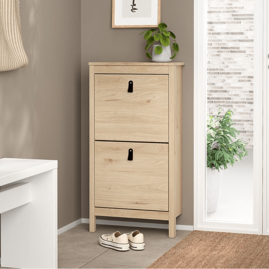 Barcelona Shoe Cupboard 2 Flip Down Doors In Jackson Hickory Oak - Price Crash Furniture
