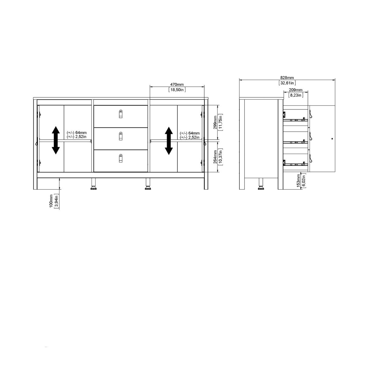 Barcelona Sideboard 2 Doors + 3 Drawers In Cashmere - Price Crash Furniture