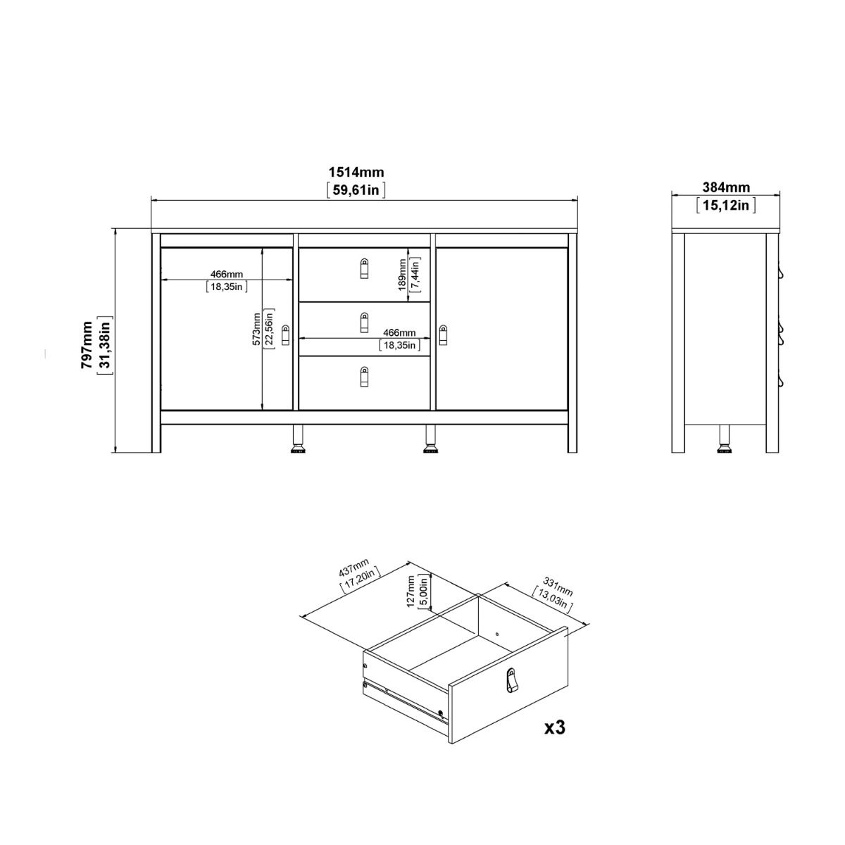 Barcelona Sideboard 2 Doors + 3 Drawers In Cashmere - Price Crash Furniture