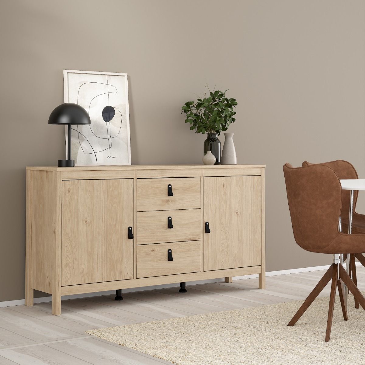 Barcelona Sideboard 2 Doors 3 Drawers In Jackson Hickory Oak - Price Crash Furniture