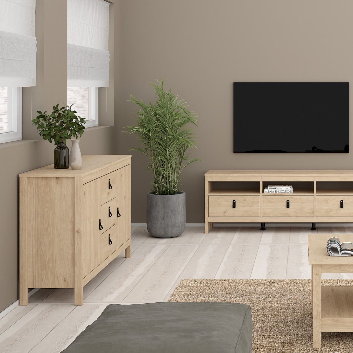Barcelona Sideboard 2 Doors 3 Drawers In Jackson Hickory Oak - Price Crash Furniture