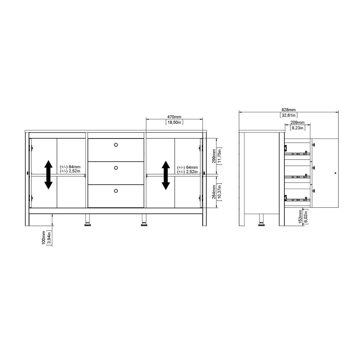 Barcelona Sideboard 2 Doors 3 Drawers In Jackson Hickory Oak - Price Crash Furniture