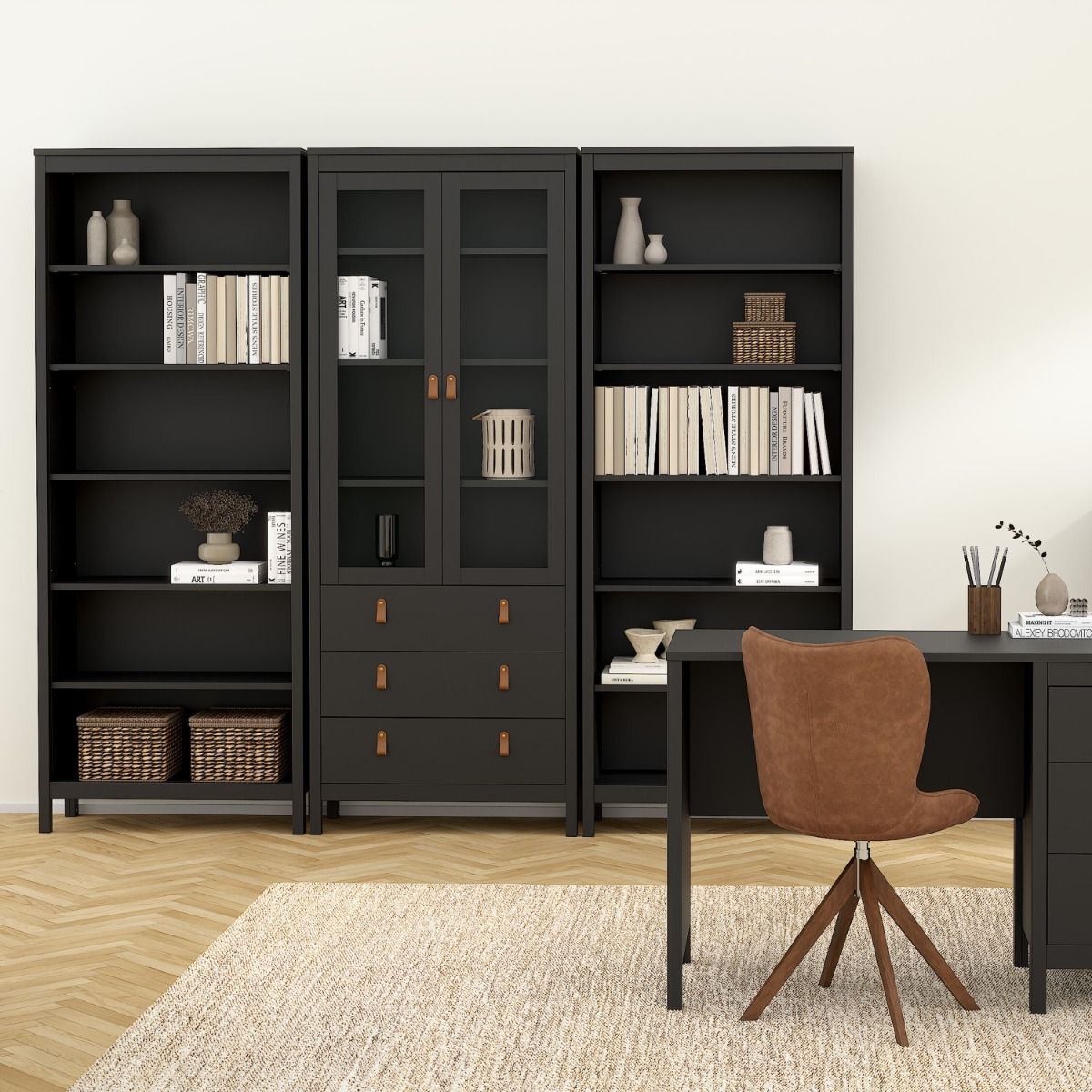 Barcelona Tall Bookcase with 5 Shelves In Black - Price Crash Furniture