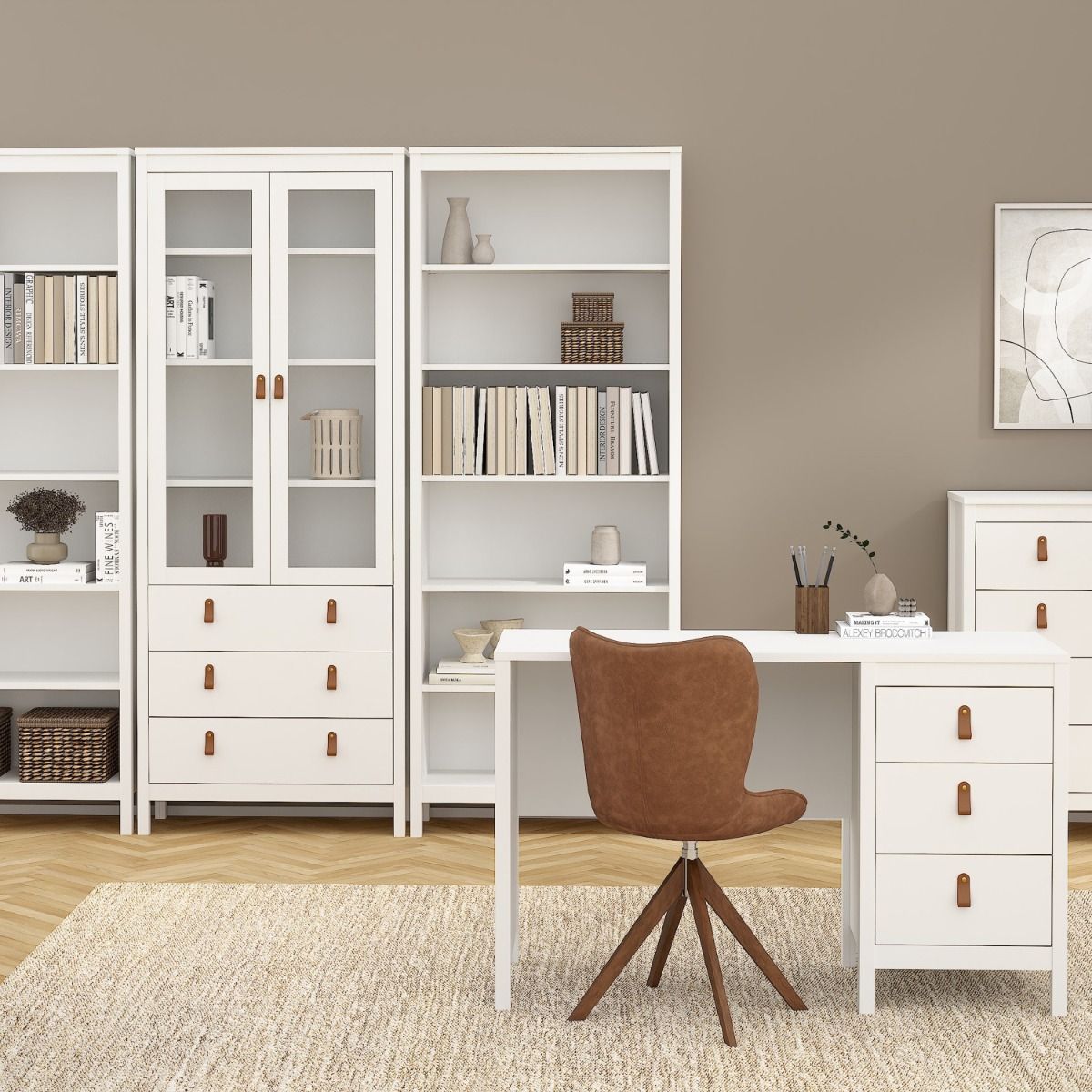 Barcelona Tall Bookcase with 5 Shelves In White - Price Crash Furniture