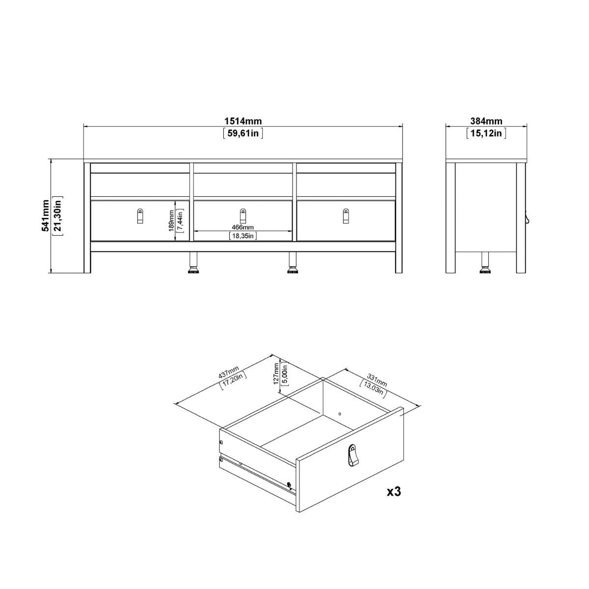 Barcelona TV Cabinet with 3 Drawers In Cashmere - Price Crash Furniture