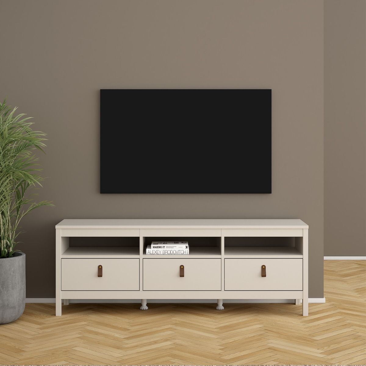Barcelona TV Cabinet with 3 Drawers In Cashmere - Price Crash Furniture