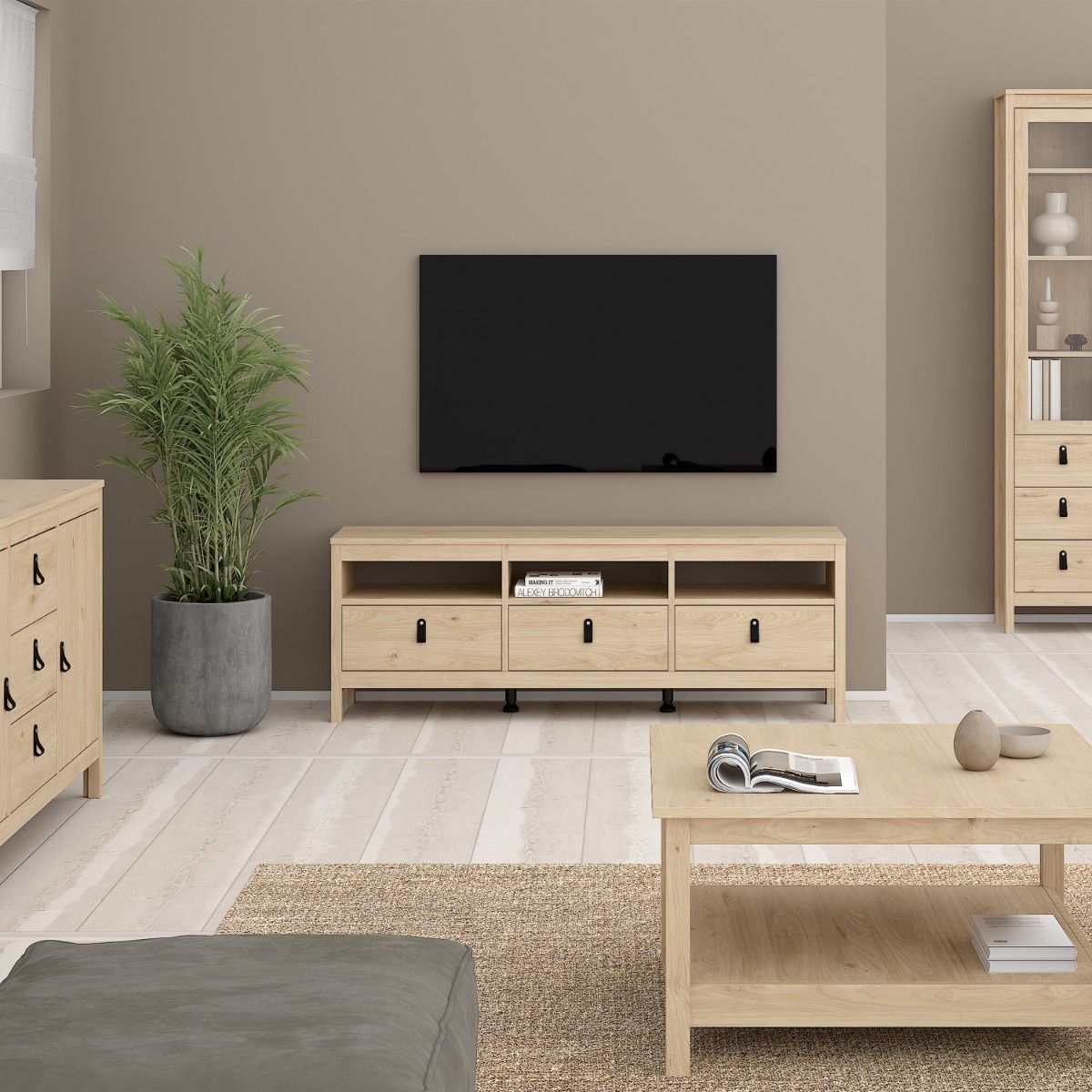 Barcelona TV Cabinet with 3 Drawers In Jackson Hickory Oak - Price Crash Furniture