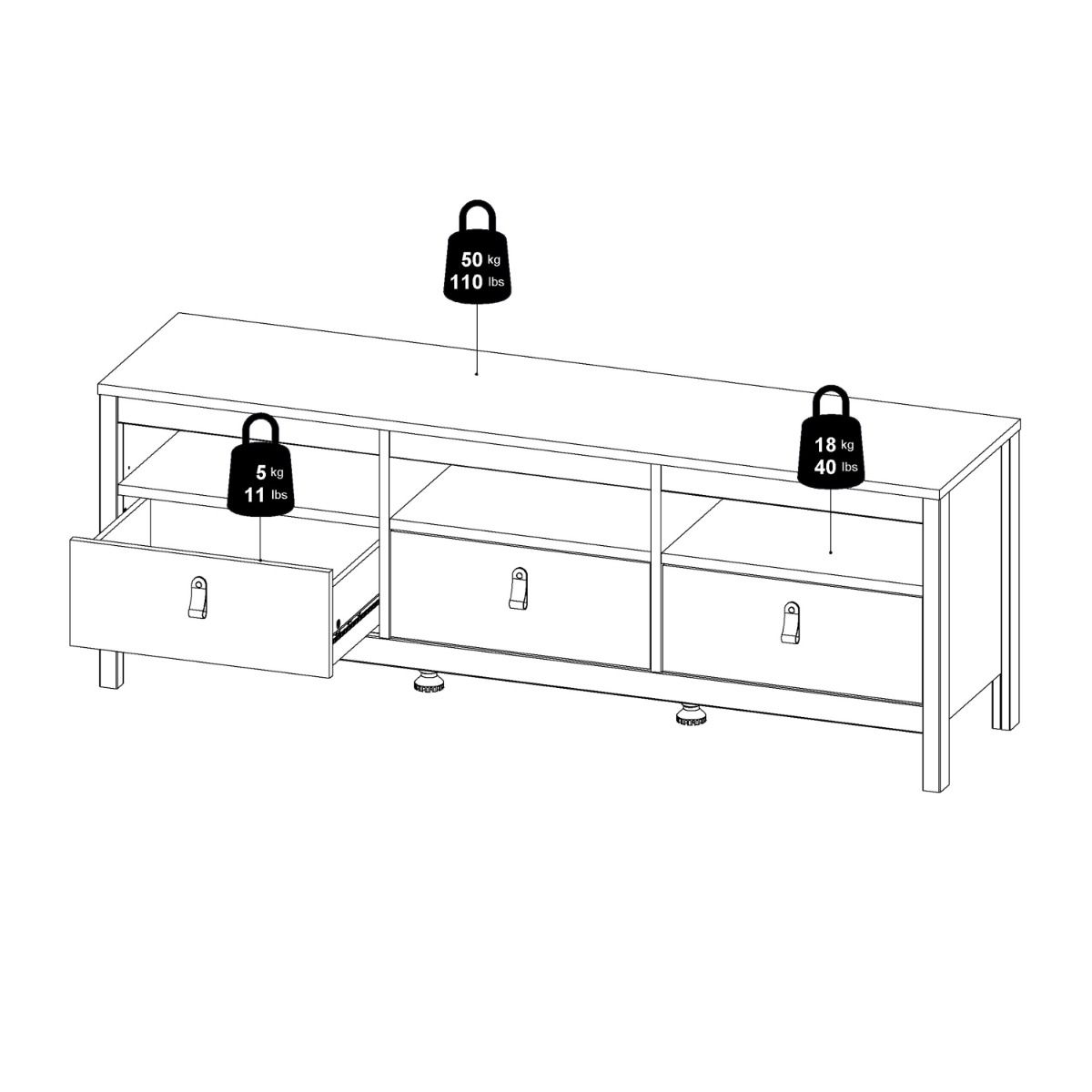 Barcelona TV Cabinet with 3 Drawers In Jackson Hickory Oak - Price Crash Furniture