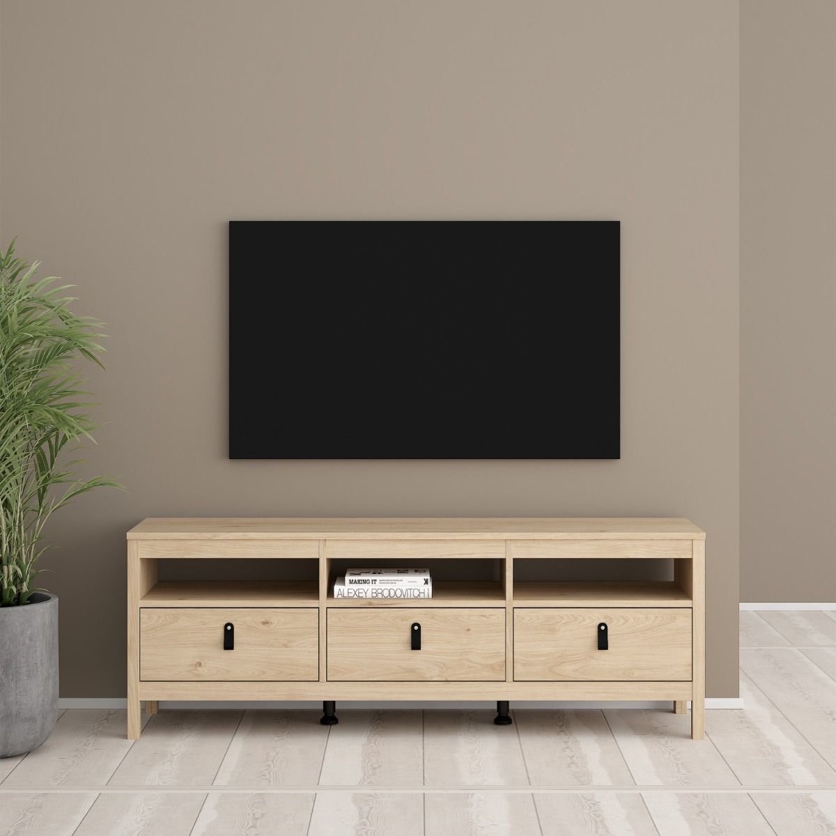 Barcelona TV Cabinet with 3 Drawers In Jackson Hickory Oak - Price Crash Furniture