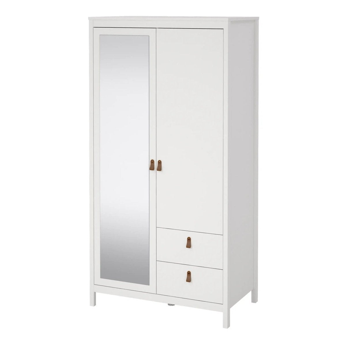 Barcelona Wardrobe With 1 Door 1 Mirror Door 2 Drawers In White - Price Crash Furniture
