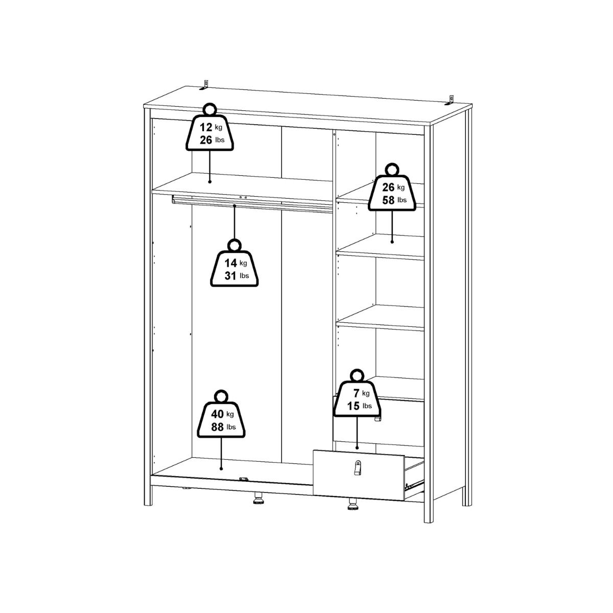 Barcelona Wardrobe With 2 Doors 1 Mirror Door 2 Drawers In Cashmere - Price Crash Furniture