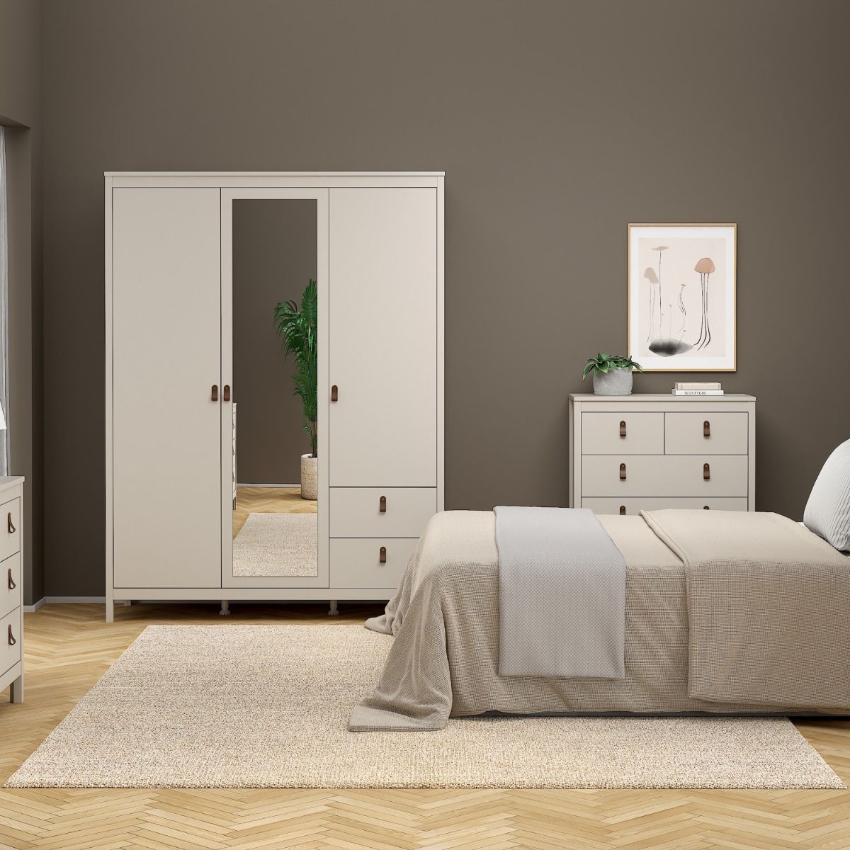 Barcelona Wardrobe With 2 Doors 1 Mirror Door 2 Drawers In Cashmere - Price Crash Furniture