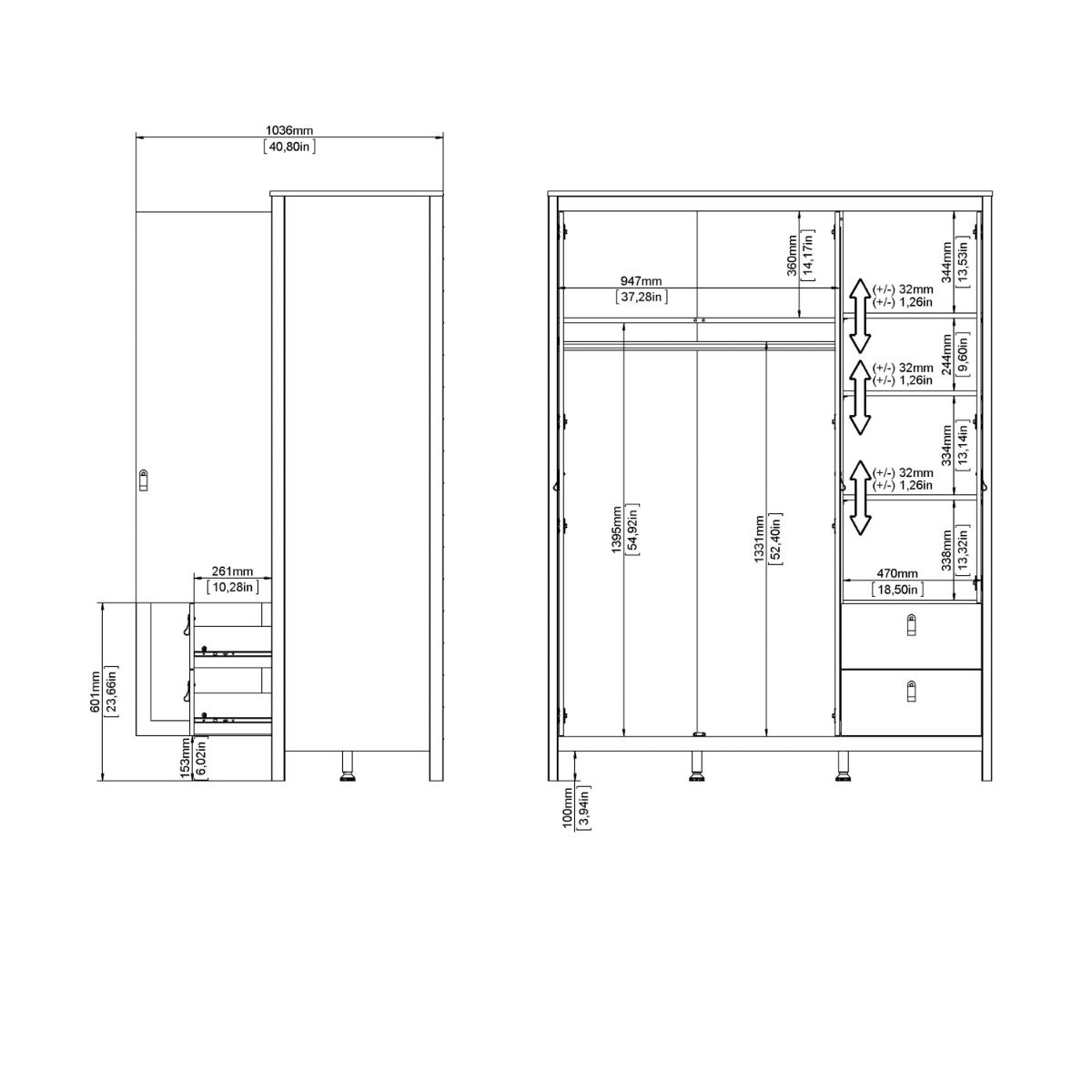 Barcelona Wardrobe With 2 Doors 1 Mirror Door 2 Drawers In Cashmere - Price Crash Furniture