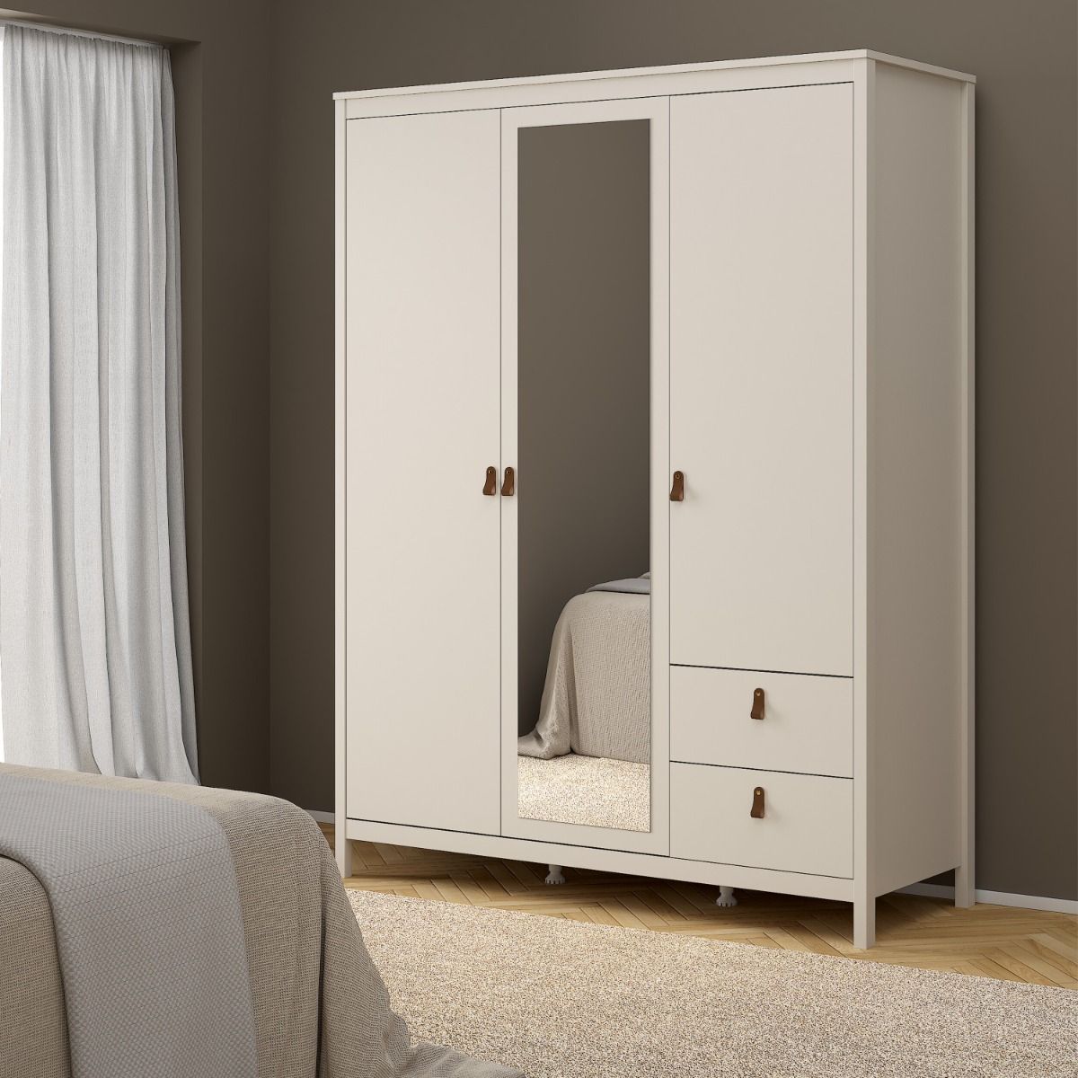 Barcelona Wardrobe With 2 Doors 1 Mirror Door 2 Drawers In Cashmere - Price Crash Furniture