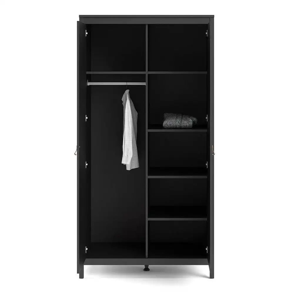 Barcelona Wardrobe with 2 Doors in Matt Black - Price Crash Furniture