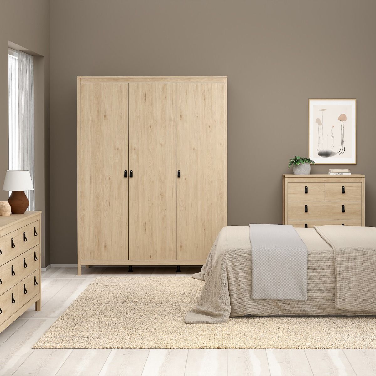 Barcelona Wardrobe With 3 Doors In Jackson Hickory Oak - Price Crash Furniture
