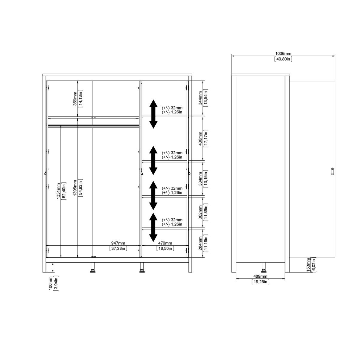 Barcelona Wardrobe With 3 Doors In Jackson Hickory Oak - Price Crash Furniture