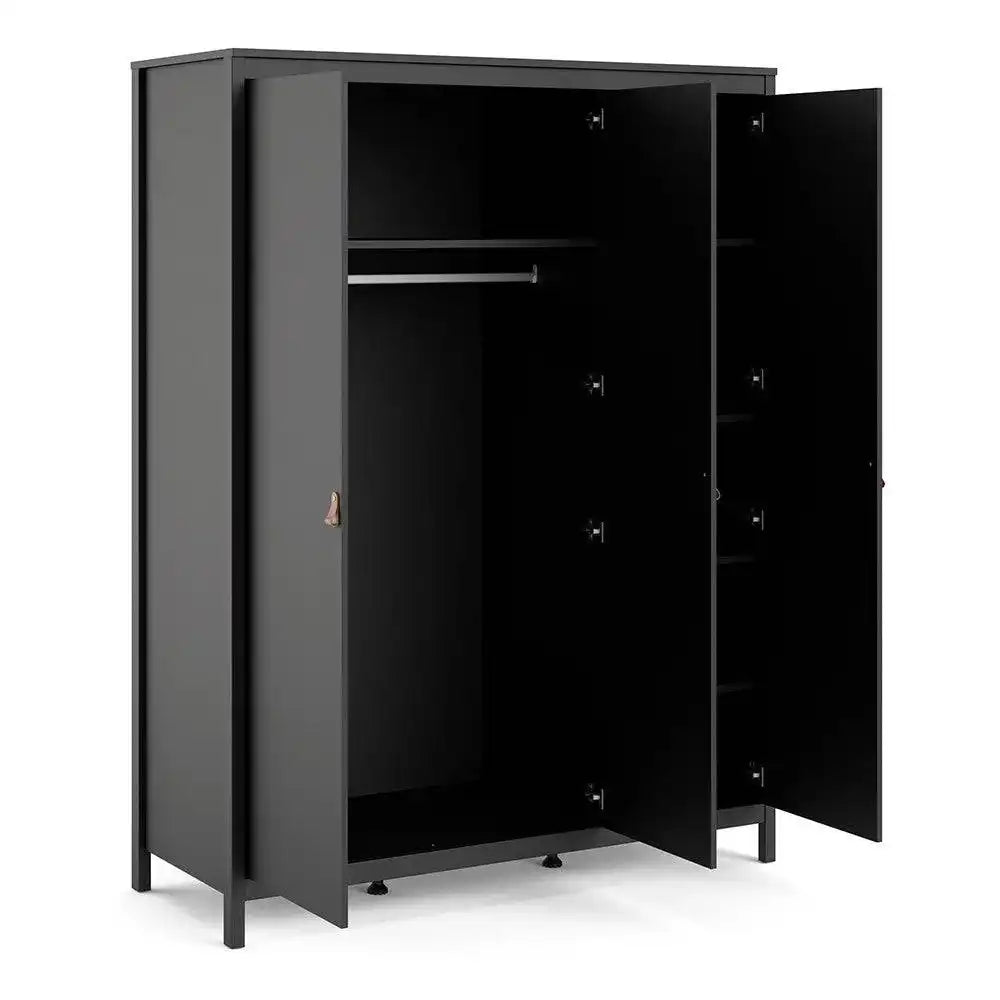 Barcelona Wardrobe with 3 Doors in Matt Black - Price Crash Furniture