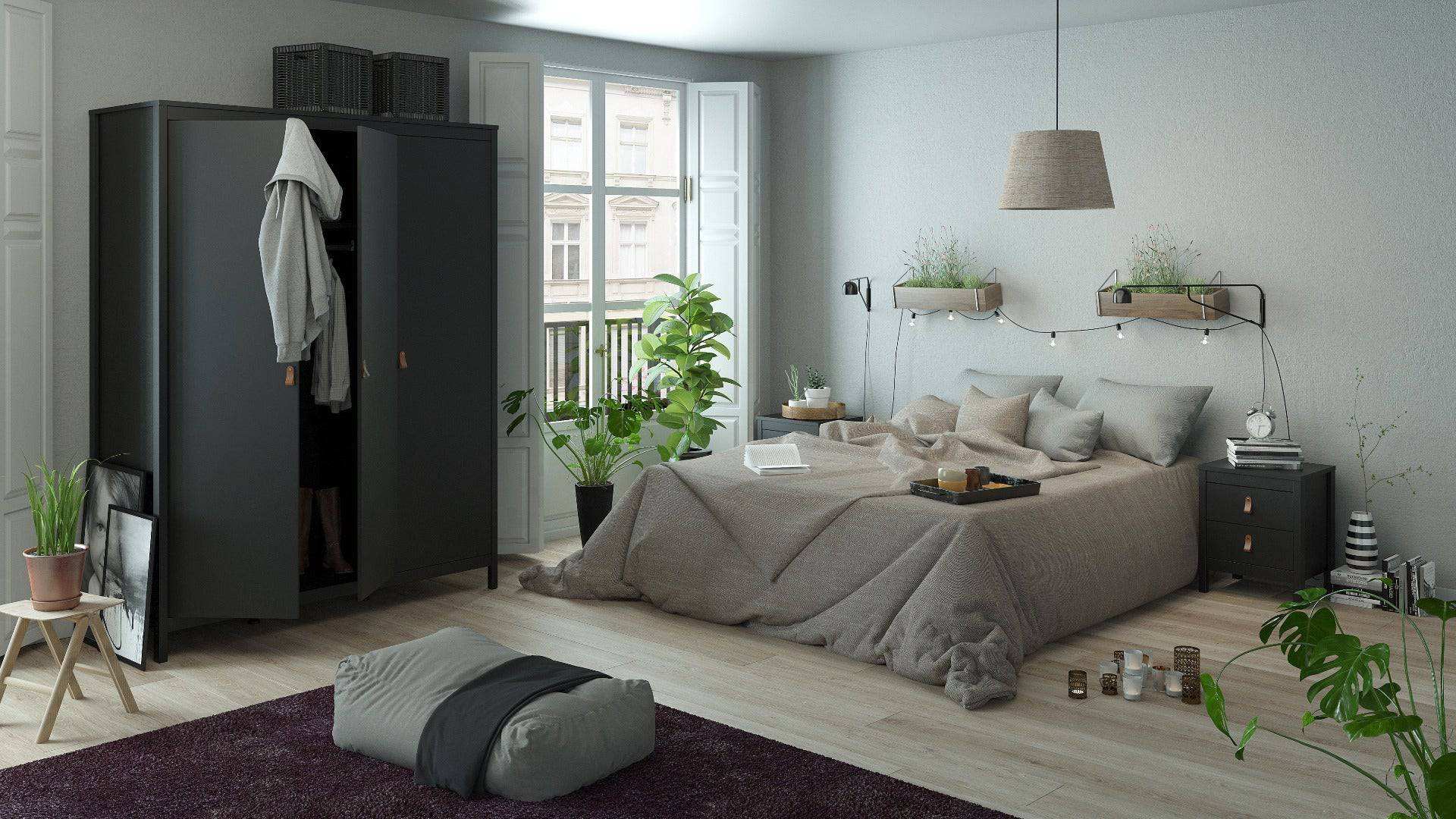 Barcelona Wardrobe with 3 Doors in Matt Black - Price Crash Furniture