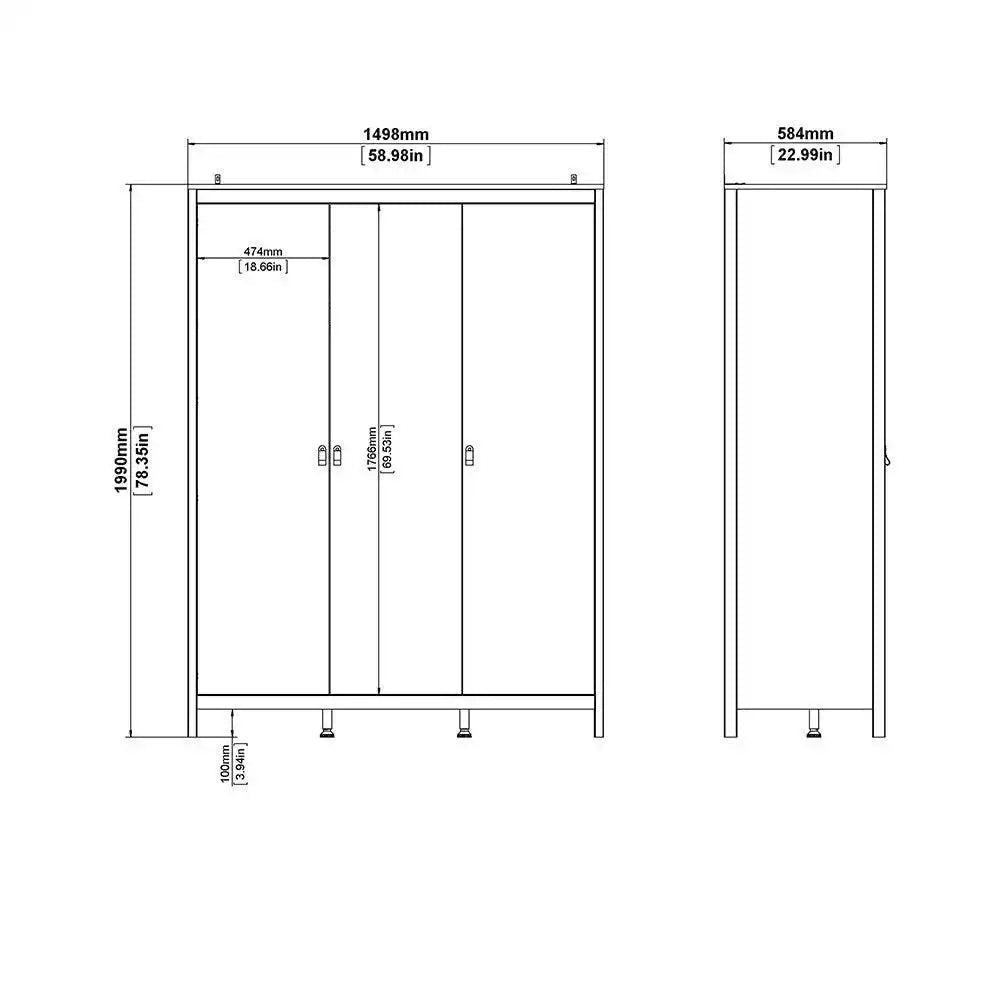 Barcelona Wardrobe with 3 Doors in White - Price Crash Furniture