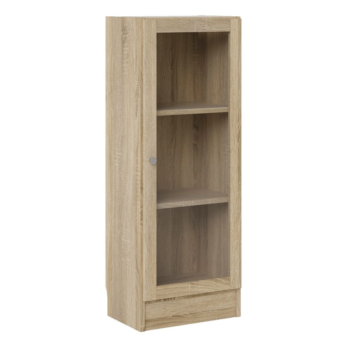 Basic Low Narrow Display Cabinet In Oak (2 Shelves) With Glass Oak Door - Price Crash Furniture