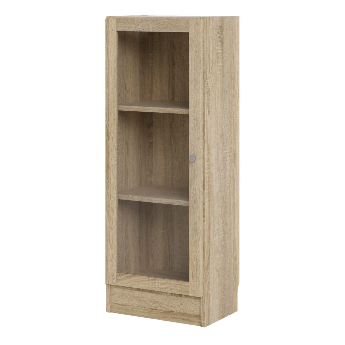 Basic Low Narrow Display Cabinet In Oak (2 Shelves) With Glass Oak Door - Price Crash Furniture