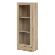 Basic Low Narrow Display Cabinet In Oak (2 Shelves) With Glass Oak Door - Price Crash Furniture