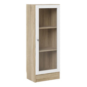 Basic Low Narrow Display Cabinet In Oak (2 Shelves) With Glass White Door - Price Crash Furniture