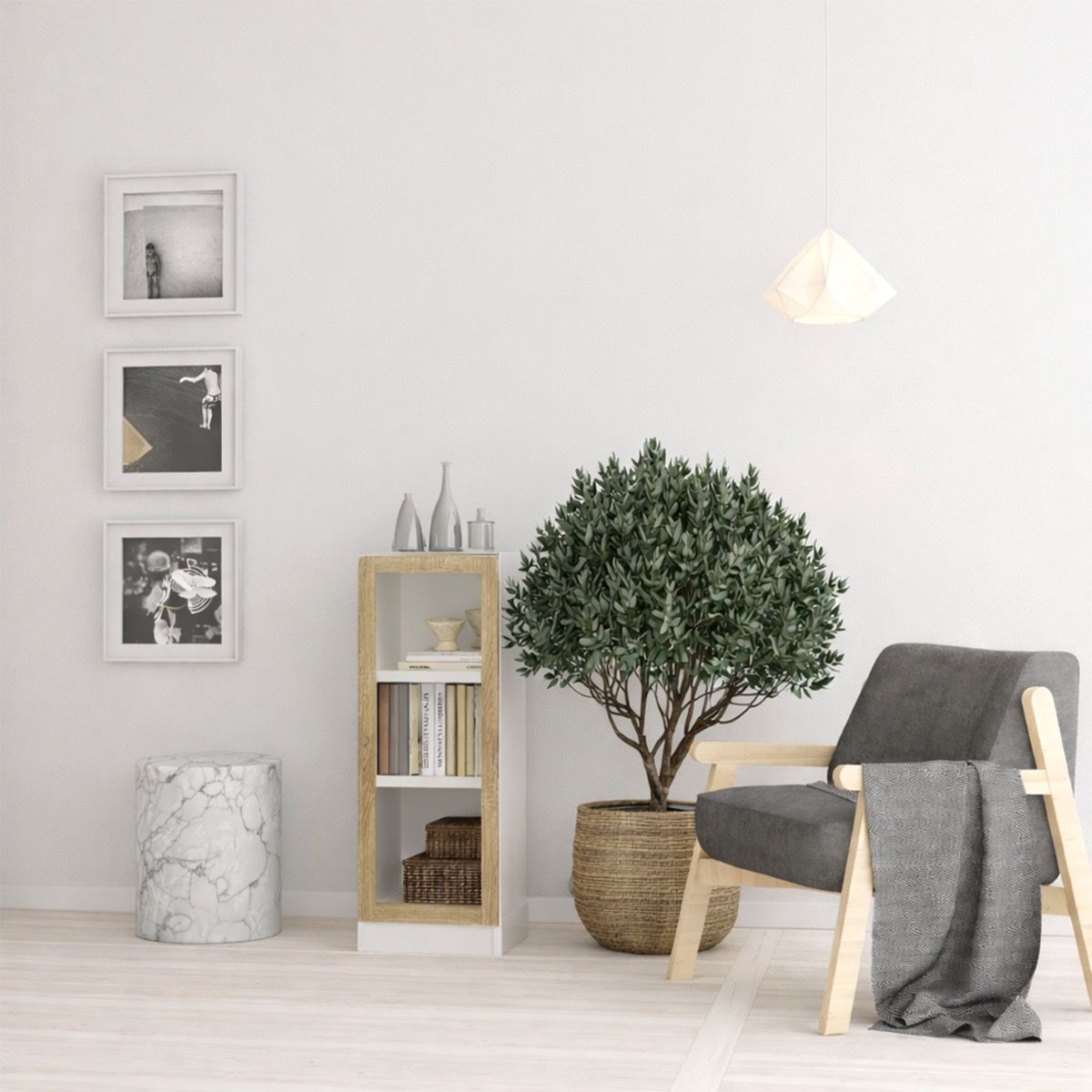 Basic Low Narrow Display Cabinet In White & Oak With Glass Door - Price Crash Furniture