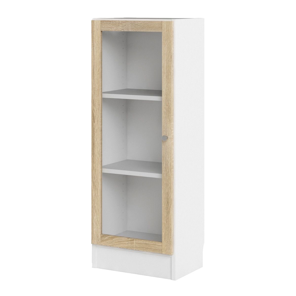 Basic Low Narrow Display Cabinet In White & Oak With Glass Door - Price Crash Furniture
