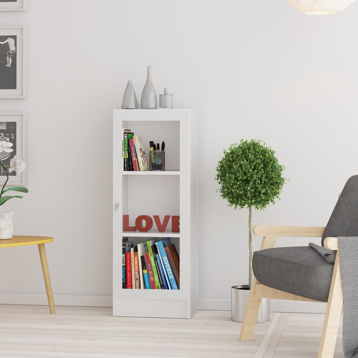 Basic Low Narrow Display Cabinet In White With Glass Door - Price Crash Furniture