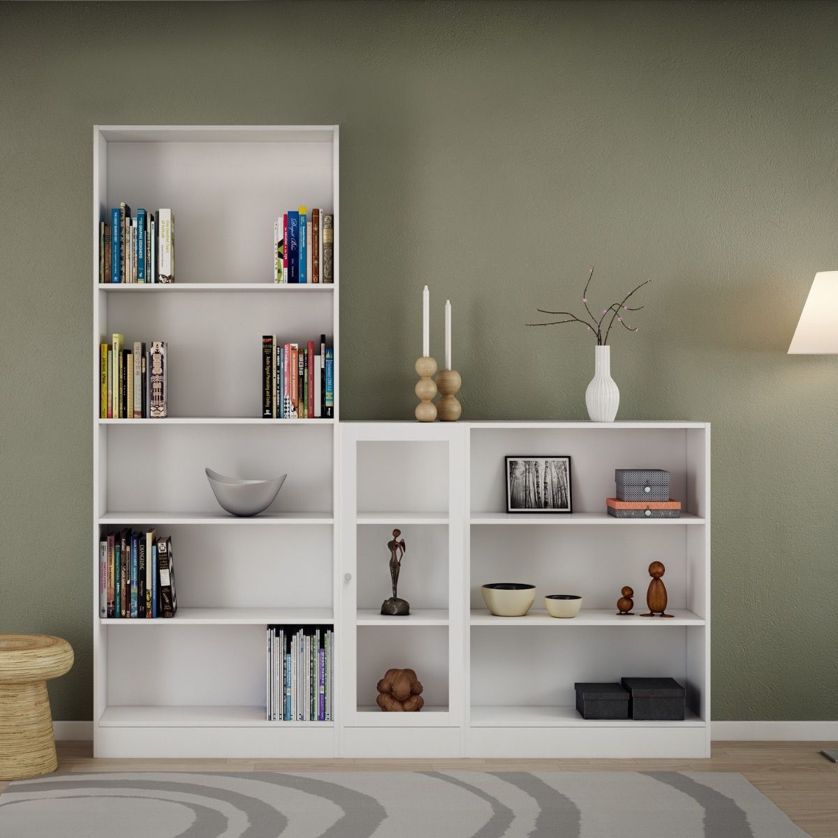 Basic Low Narrow Display Cabinet In White With Glass Door - Price Crash Furniture