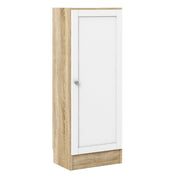 Basic Low Narrow Storage Cabinet In Oak (2 Shelves) With White Door - Price Crash Furniture