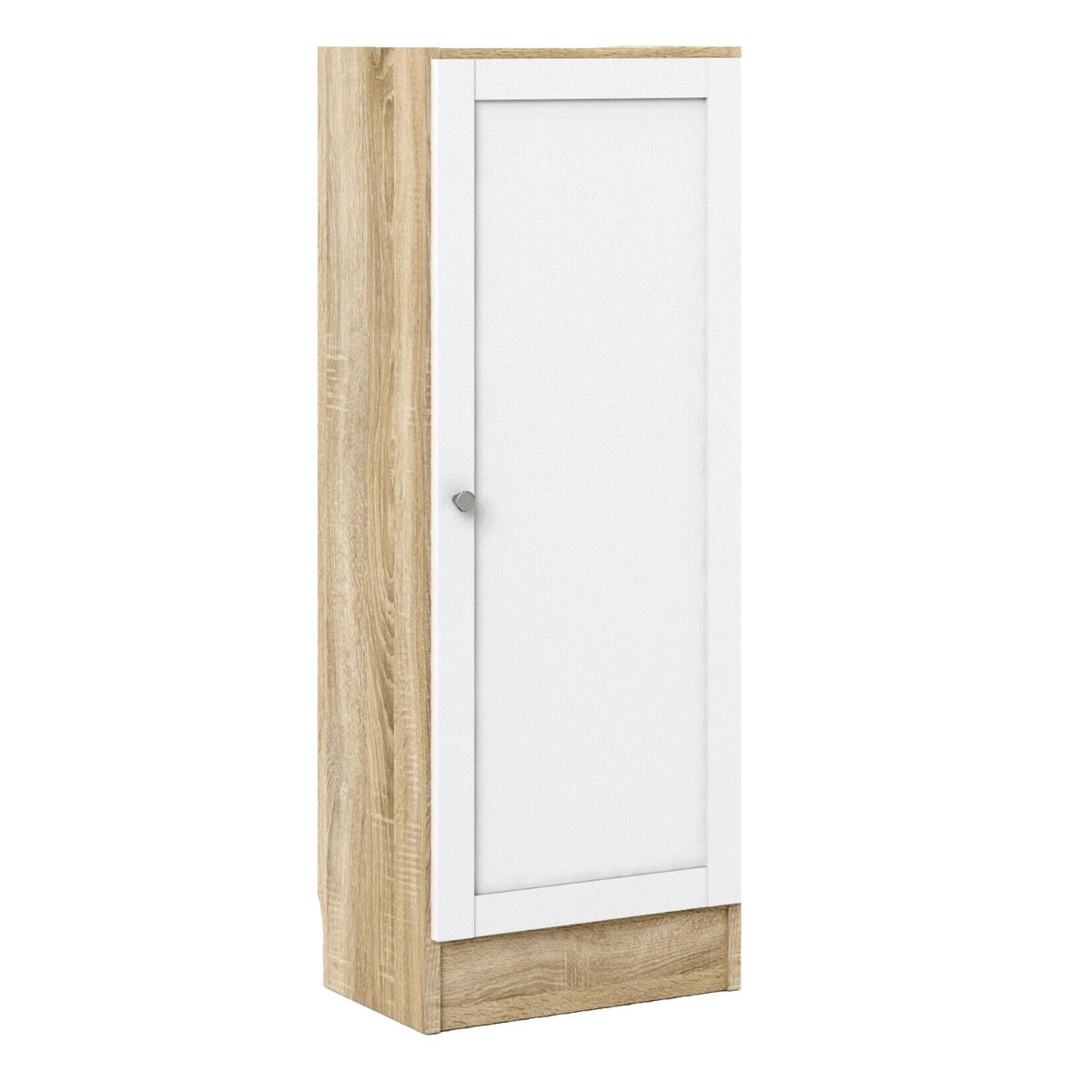 Basic Low Narrow Storage Cabinet In Oak (2 Shelves) With White Door - Price Crash Furniture