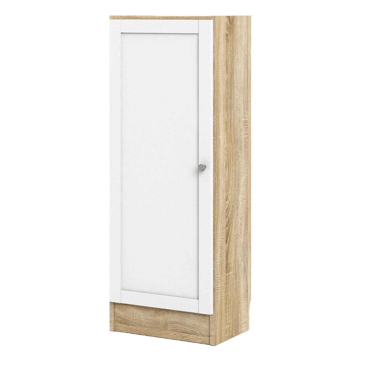 Basic Low Narrow Storage Cabinet In Oak (2 Shelves) With White Door - Price Crash Furniture