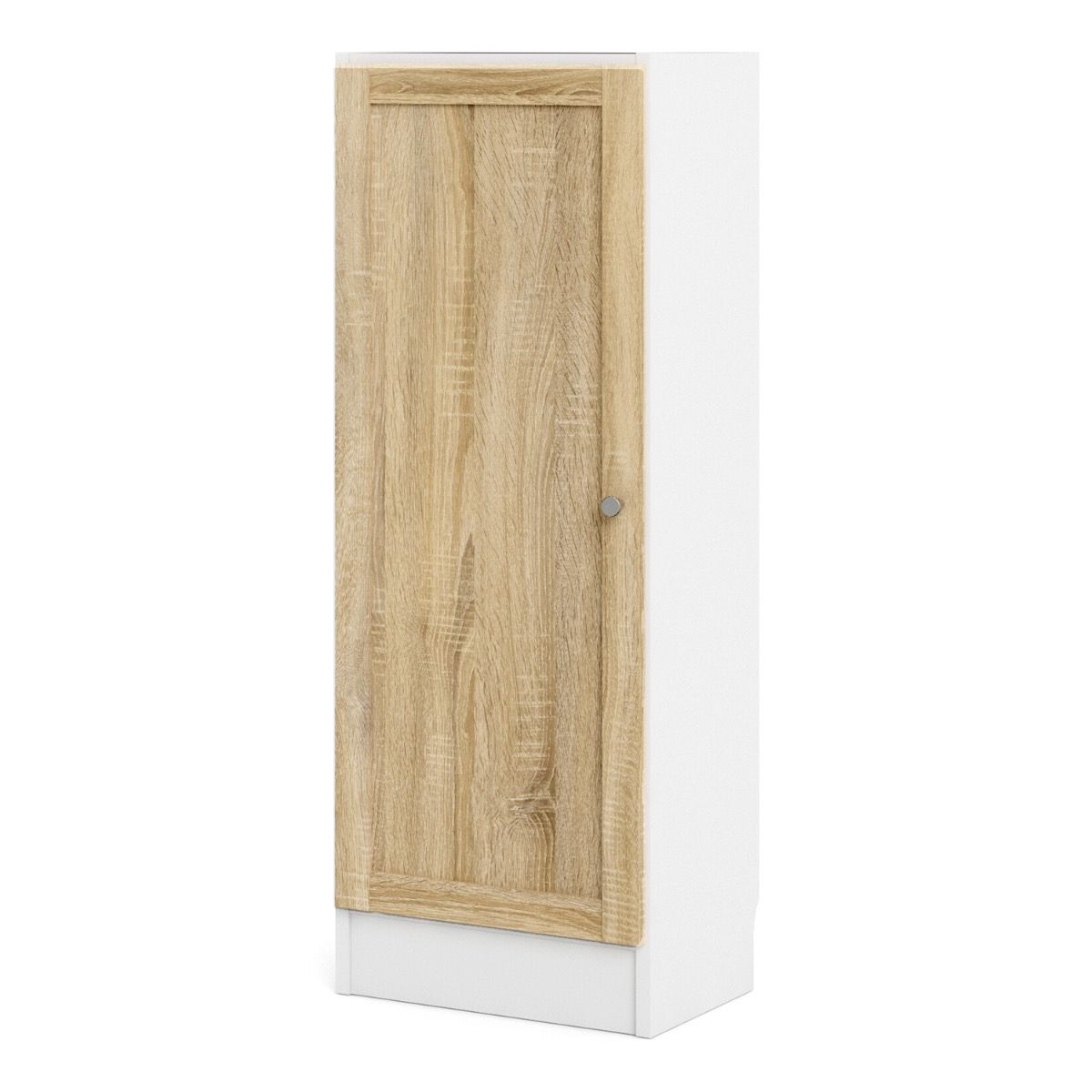 Basic Low Narrow Storage Cabinet In White (2 Shelves) With Oak Door - Price Crash Furniture