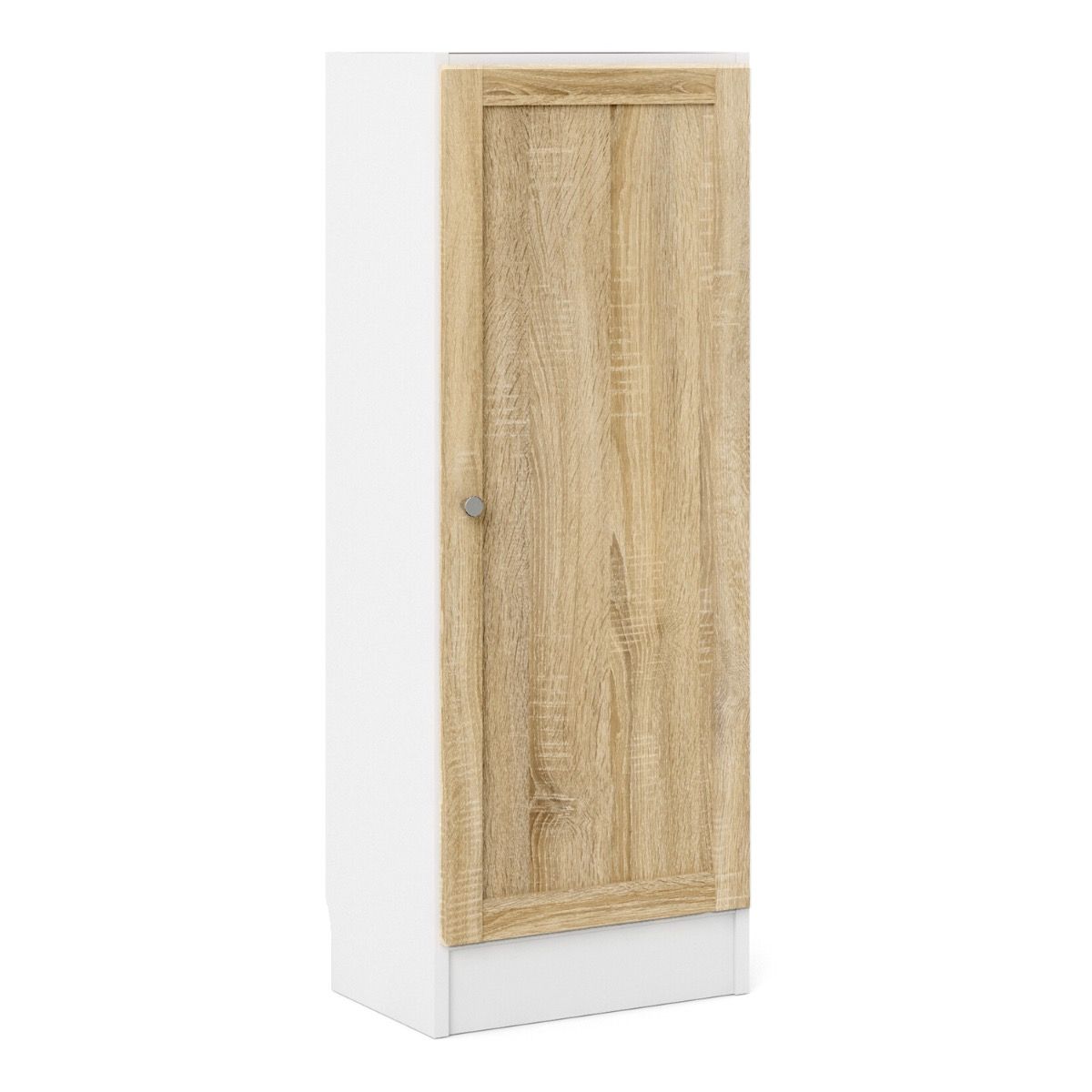 Basic Low Narrow Storage Cabinet In White (2 Shelves) With Oak Door - Price Crash Furniture