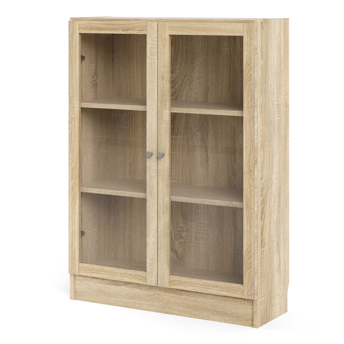 Basic Low Wide Display Cabinet In Oak (2 Shelves) With 2 Glass Doors In Oak - Price Crash Furniture