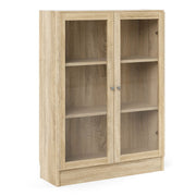 Basic Low Wide Display Cabinet In Oak (2 Shelves) With 2 Glass Doors In Oak - Price Crash Furniture