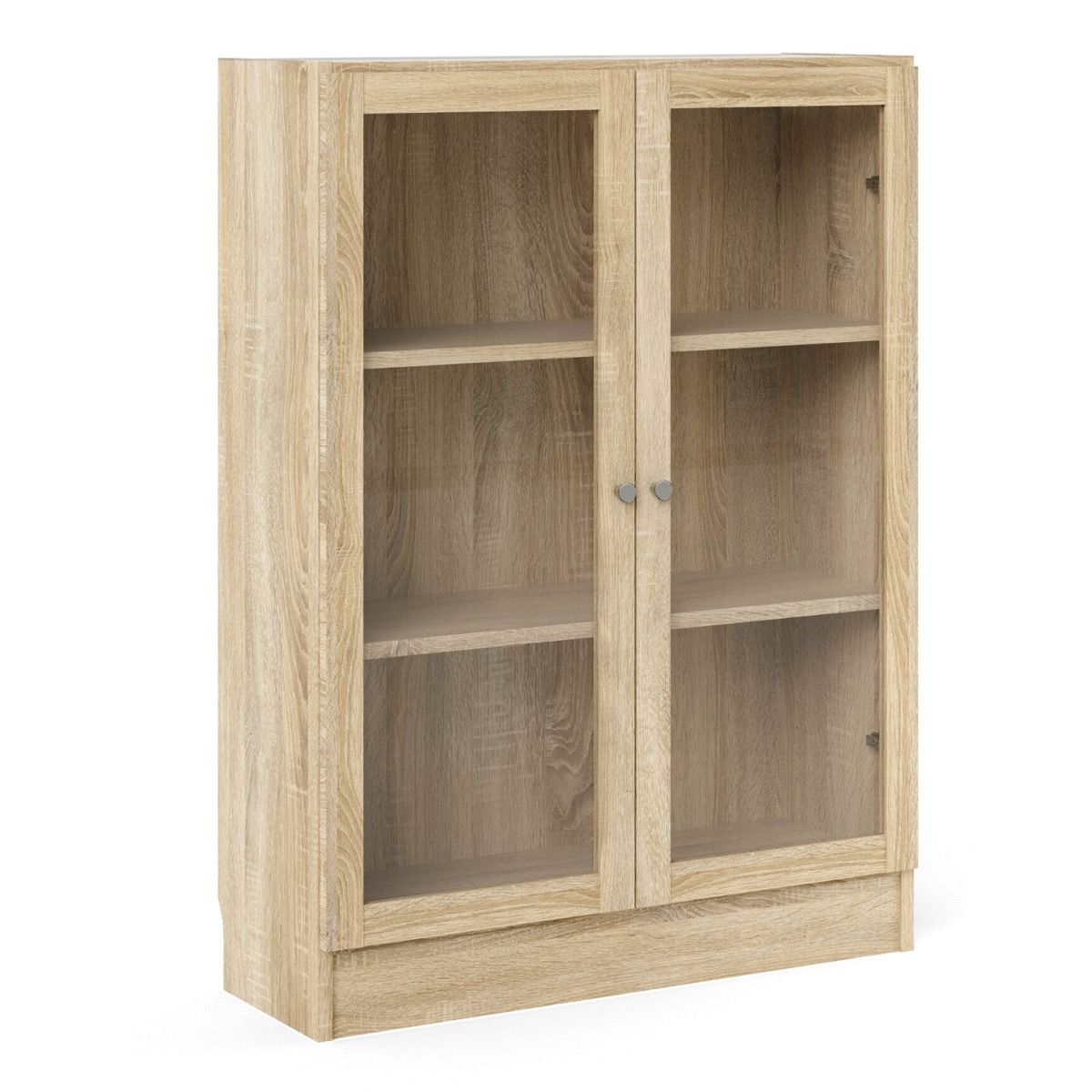 Basic Low Wide Display Cabinet In Oak (2 Shelves) With 2 Glass Doors In Oak - Price Crash Furniture