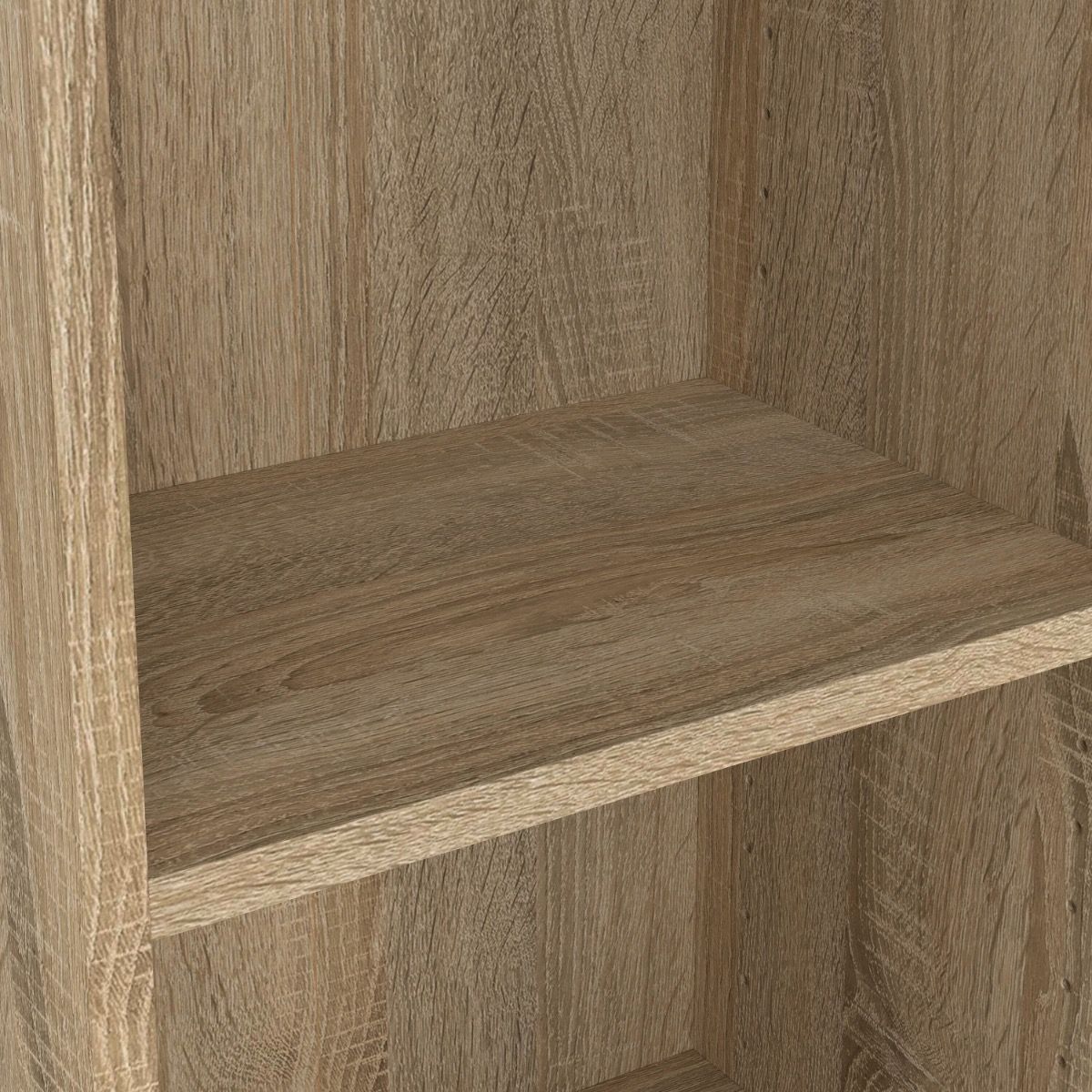Basic Low Wide Display Cabinet In Oak (2 Shelves) With 2 Glass Doors In White - Price Crash Furniture